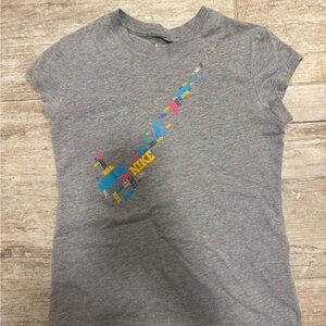 Nike Kids Gray Tee with Colorful Swoosh